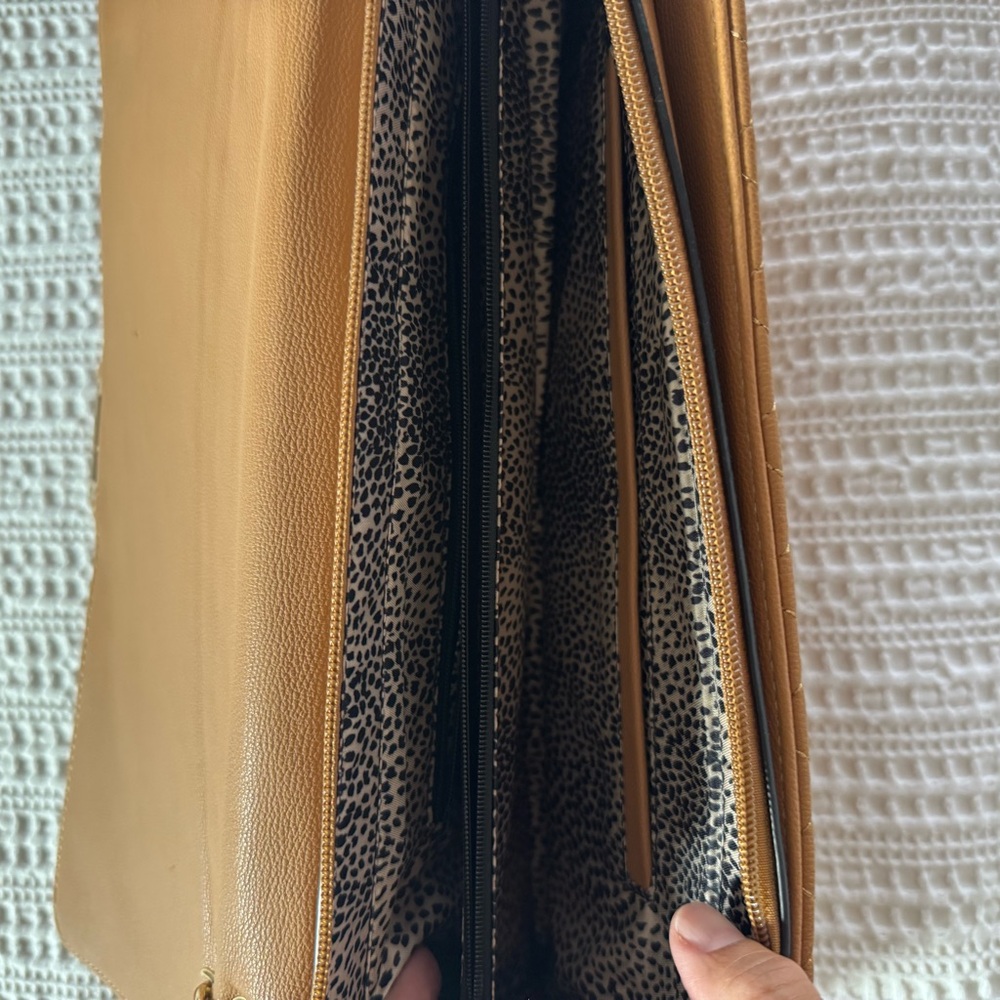 Tan Quilted Shoulder Bag with Gold Chain - Picture 7 of 12